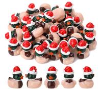 GSrenyu 50 Pcs Tiny Ducks Mini Resin Christmas Ducks with Santa Hat for Xmas, Craft, Dollhouse, Slime, Home Decorations for Garden Landscape Ornament DIY Craft Decorations