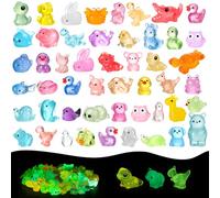 GSrenyu 50Pcs Mini Resin Animals Glow in the Dark,Tiny Luminous Sea Animals Mini Ducks Mixed for DIY Fish Tank Potted Micro Fairy Garden Dollhouse