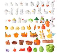 GSrenyu 55 Pcs Easter Mini Resin Figurines, Miniature Bunny Chick Farm Animals Fairy Garden Accessories Decorations, Small Resin Figures for Dollhouse DIY Craft Terrarium Party Favors