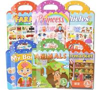 GSrenyu 6 Pack 6 Scenes Reusable Sticker Book | 3D Puffy Sticker Book Educational Sensory Learning Travel Toy for Kids