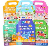 GSrenyu 6 Pack Reusable Sticker Book for 2-4 Year Old Kids Toddlers, 3D Puffy Stickers Educational Sensory Learning Toys Portable Travel Activity Set Birthday Gifts for Boys Girls Age 2 3 4