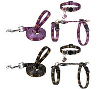 GSrenyu 6 Pcs Cat Harness and Lead Set, Escape Proof Soft Adjustable Kitten Harness with Leash And Collar Easy To Wear For Outdoor Travel(Black+Purple)