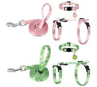 GSrenyu 6 Pcs Cat Harness and Lead Set, Escape Proof Soft Adjustable Kitten Harness with Leash And Collar Easy To Wear For Outdoor Travel(Green+Pink)