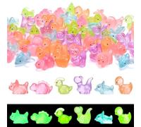 GSrenyu 60PCS Mini Resin Dinosaurs Figurines, Miniature Multicolor Luminous Dinosaurs, Tiny Dinosaur Ornament Accessories Glow in The Dark for DIY Aquarium Decoration Dollhouse Fairy Garden