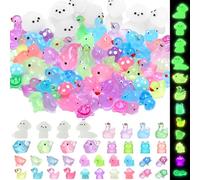GSrenyu 72 Pcs Mini Resin Animals, Luminous Mini Ducks, Turtles, Frogs, Dolphins, Dinosaurs, Dogs, Mushrooms, Chickens, Swans Figures Resin Animals for Garden Landscape Dollhouse Aquarium Decorations