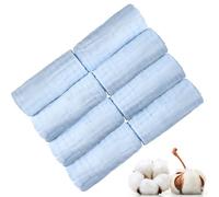GSrenyu 8 Pack Muslin Cloths for Baby,25x25CM Muslin Squares Soft Blue Cotton Burp Cloths Reusable Baby Wash Cloths, 6 Layers Cotton Baby Towels for Newborn