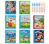 GSrenyu 8 Set Water Colouring Books for Kids, Reusable Water Painting Books with 8 Water Pen, Animal Cartoon Colorful Painting Book for 3 4 5 6 Toddler Children Educational Toy