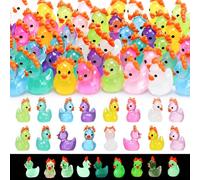 GSrenyu 80PCS Mini Resin Ducks with Antlers, Miniature Luminous Novelty Resin Ducks Ornaments, Multicolor Tiny Dress Up Figurines Glow in The Dark for Hidden Game, Parcel Stuffing Party Decorations