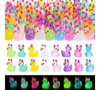 GSrenyu 80PCS Mini Resin Ducks with Horn, Miniature Luminous Novelty Resin Ducks Ornaments, Multicolor Tiny Dress Up Figurines Glow in The Dark for Hidden Game, Parcel Stuffing Party Decorations