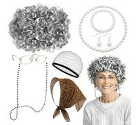 GSrenyu 8Pcs Old Lady Fancy Dress Set, Granny Costume Set