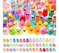 GSrenyu 96 Pcs Mini Ducks Colorful Tiny Ducks 6 Styles Resin Animals Mini Figures Miniature Figures for Garden Dollhouse Landscape Tabletop Party Decoration DIY