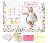 GSrenyu Baby Milestone Flannel Blanket Monthly Photo Mat Age Map for Newborn