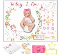 GSrenyu Baby Milestone Flannel Blanket Monthly Photo Mat Set(Cute Goose) | with Age Map;Felt Frame;Flannel Blankets Photo Prop;for Newborn Boys and Girls