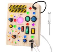 GSrenyu Busy Board for Toddlers, Sensory Board Toys Fidget Board with 23 LED Lights, Early Educational Learning Travel Toy Activity Board Wooden Toys for Boys Girls 2 3 4 Year Olds
