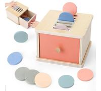 GSrenyu Coin Box Toy, Wooden Colour Sorting & Fine Motor Skills Toy for Toddlers 1-3 Years, Baby Boys & Girls Birthday Gift