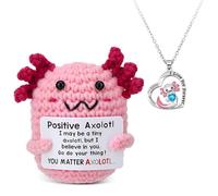 GSrenyu Crochet Axolotl Plush with Positive Affirmation Cards and Axolotl Necklace Emotional Support Toy Uplifting Gifts Dolls for Friends Party Decoration Birthday Presents(Pink)