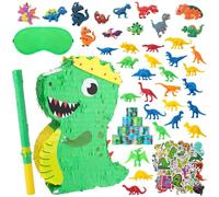 GSrenyu Dinosaur Pinata Set Dinosaur Party Bags Fillers Include 24 Mini Dinosaur Models 12 Slap Bracelets, Stickers & 12 Soft Plastic Dino Rings, Complete Dino Party Pack for Kids Birthday