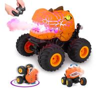 GSrenyu Dinosaur Remote Control Monster Truck, 360°Rotating Dinosaur Toys for Kids Boys 3-8, 2.4Ghz RC Remote Control Dinosaur Car with Spray, Light & Sound, Toys Gifts for Boy Girl Birthday- Orange