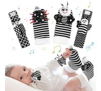 GSrenyu Foot Finder Socks & Wrist Rattles Baby Toys 0-6 Months Black and White Newborn Sensory Toys for Baby Boy & Girl Baby Rattle Toys for 0-12 Months Infant Boys Girls Gift