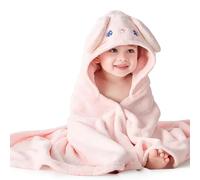 GSrenyu Pink Rabbit Kids Hooded Towel with Snap Button | 80 x 120cm Large Poncho Bath Towel for Girls Soft Absorbent for Swimming Beach After Bath
