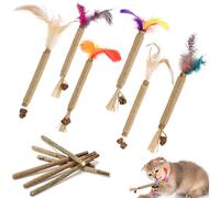 GSrenyu Silvervine Chew Sticks for Cats,Natural Cat Chew Sticks Cat Feather Kitten Teething Toys Catnip Toy for Indoor Cat Teeth Cleaning Stress Release(Standard 12Pcs,Feather&Catnip)