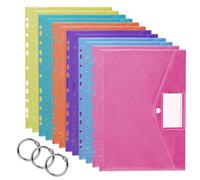 Gsrhzd Plastic Wallets A4, 12 PCS Colorful Punched Pockets A4 with Popper Label Pocket, 11 Holes Plastic Folders, Folders for School Office Home