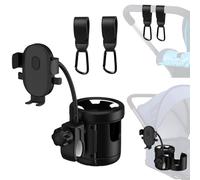 Gsrhzd Pram Cup Holder, Universal 3-in-1 Wheelchair Cup Holder with 2 Hooks, for Pram, Pushchair, Buggy, Stroller, Bike, Wheelchair, Trolley Accessories