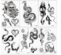 Gsrhzd Temporary Tattoos, Fake Tattoos, 6 Sheets Waterproof Snake Tattoo for Body Arm Neck, 21 * 15cm Realistic Personalised Temporary Tattoos for Men Women for Halloween Dress up Party