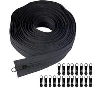Gsrhzd Zip, #5 Zips for Sewing, Black Nylon Coil Zippers by The Yards Bulk 5 Yards with 20 Zipper Sliders, Continuous Zip, for DIY Sewing Tailor Craft Bag