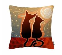 GSRONY Cats Throw Pillow Covers Cats in Love Watching Moon Luna on Stary Sky Cushion Pillow Case Home Decor Pillowcase 18x18 Inches