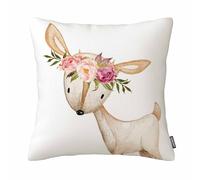 GSRONY Deer Throw Pillow Covers Floral Bohemian Woodland Watercolor Baby Deer Fawn Cushion Pillow Case Home Decor Pillowcase 18x18 Inches