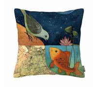 GSRONY Fish Throw Pillow Covers Bird and Fish in The Two World Forever Cushion Pillow Case Home Decor Pillowcase 18x18 Inches