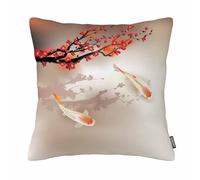 GSRONY Koi Throw Pillow Covers Koi Fish Sakura Branch and Leaves Sacred Animals in Small Body of Water Pillow Case Home Decor Pillowcase 18x18 Inches