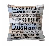 GSRONY Lake Time Throw Pillow Covers Retro Wood Grain Background Lake Rules Watch The Sunrise Relax Go Fishing Pillow Case Home Decor Pillowcase 18x18 Inches