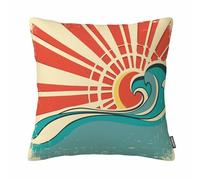 GSRONY Ocean Throw Pillow Covers Blue Surf Sea Waves Vintage of Nature with Sun Retro Beach Cushion Pillow Case Home Decor Pillowcase 18x18 Inches