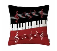 GSRONY Piano Key Throw Pillow Covers Red Black White Piano Keys and Notes Cushion Pillow Case Home Decor Pillowcase 18x18 Inches