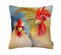 GSRONY Rooster Throw Pillow Covers Funny Hen Rooster Couple Chicken Art Cushion Pillow Case Home Decor Pillowcase 18x18 Inches
