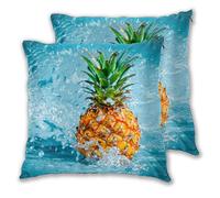 GSRONY Throw Pillow Cover Fresh Pineapple in Water Splashes Home Decoration Soft Pillow Cases Set of 2 for Sofa/Couch/Car/Bed 18"x18"