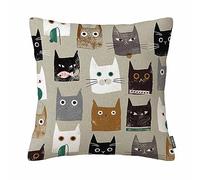 GSRONY Whimsical Pet Lover Throw Pillow Cover, Cute Cartoon Cat Faces Cotton Linen Decorative Cushion Case 18x18 Inch for Living Room Bedroom Home Decor