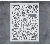 GSS Designs Forest Pattern Wall Stencils 12x16Inch Large Stencil for Wall Painting Woodland Nursery Stencils Plants Animals Flowers Stencil Instead of Wall Decal