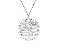 GSTFY Personalised 1-13 Names Tree of Life Family Tree Necklace Stainless Steel Sterling Silver 925 Tree Coin Pendant Necklace Jewellery for Women Mother's Day Birthday Gift for Mom Grandma