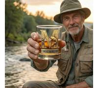 GSTFY Personalised Angler & Fish Design Whiskey Glass Gold Alphabet Old Fashioned Glass with Name Birthday/Father's Day/Christmas/Retirement Gift for Fisherman/Men/Him/Dad/Grandpa