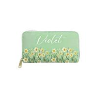 GSTFY Personalised Birth Flower Purse for Women Custom Name Long Ladies Wallet PU Leather Zip Around Womens Purse Birthday Mothers Day Christmas Gift for Mum Wife Daughter Friend