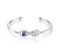 GSTFY Personalised Bracelets for Women Brass/Sterling Silver Customise Engraved 2 Names 2 Birthstones Bangle Bracelet Infinity Open Cuff Bracelets Anniversary Presents Birthday Gifts For Mum Her