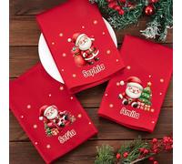 GSTFY Personalised Christmas Napkins 100% Cotton Soft Custom Name Red Napkins Cute Santa Claus Xmas Napkin Christmas Party Table Decor Gifts for Family Kids 20 Designs