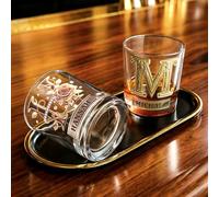 GSTFY Personalised Flower Alphabet Whisky Glass with Initial & Name Old Fashioned Whiskey Cup Valentines Engagement Wedding Birthday Glass Gifts for Him Her Couples Wine Lovers
