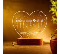 GSTFY Personalised Grandma Garden Night Light Acrylic Heart Customise 1-12 Birth Flowers Name Mummy Light Growing Love Nanny Night Lamp Mother Day Birthday Gifts for Women
