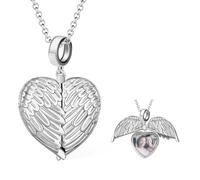 GSTFY Personalised Locket Necklace With Picture & Back Text Sterling Silver/Brass Custom Angel Wings Necklace Heart Engraved Photo Necklaces Family Birthday Jewellery Gifts For Women