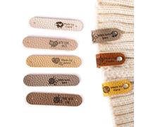 GSTFY Personalised Name Tags for Clothes Custom Handmade with Love Tags Leather Sew on Name Labels for Crochet Knitting Hats Scarve 10 Pcs 12 Designs