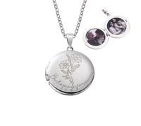 GSTFY Personalised Photo Necklace With 1-2 Pictures & Text Sterling Silver/Brass Custom Birth Month Flower Necklaces Heart Engraved Locket Necklace Birthday Jewellery Gifts For Women Mum